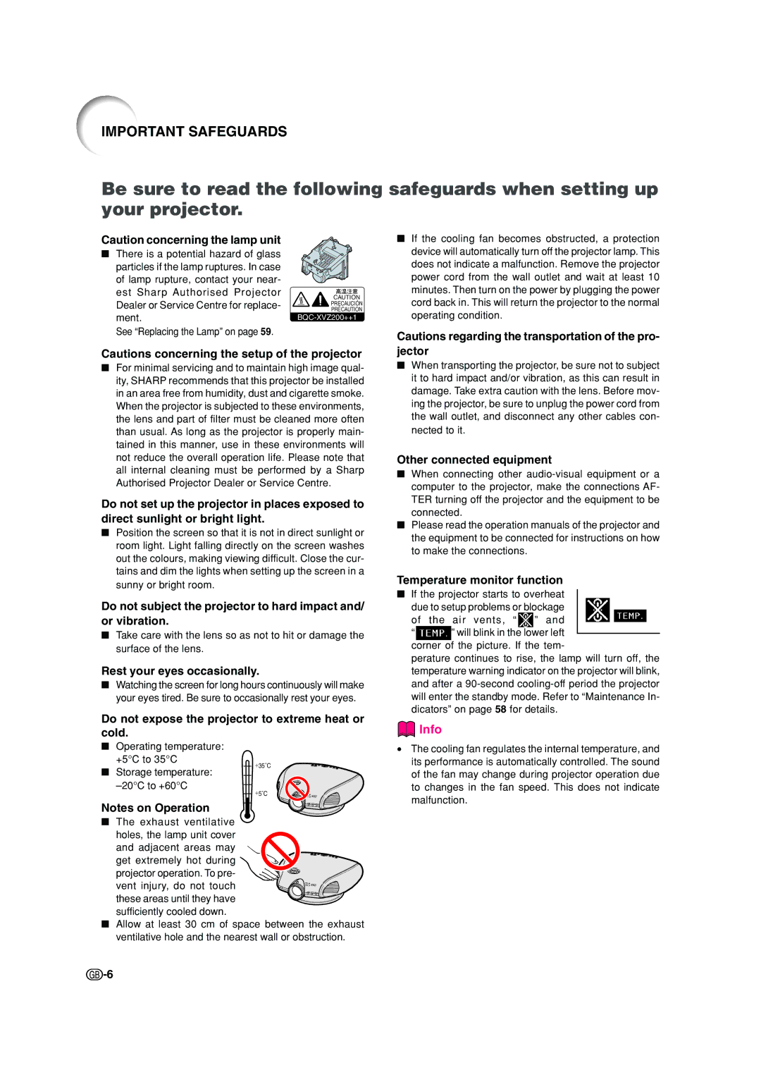 Sharp XV-Z200E operation manual Important Safeguards 