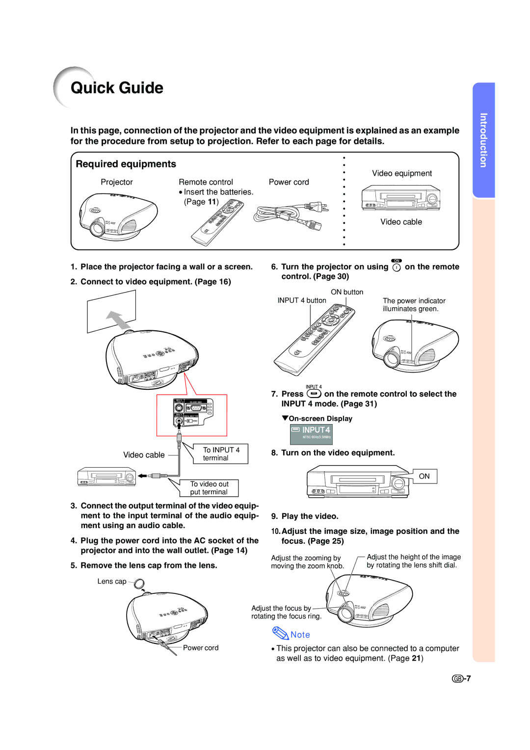 Sharp XV-Z200E operation manual Quick Guide, Required equipments 