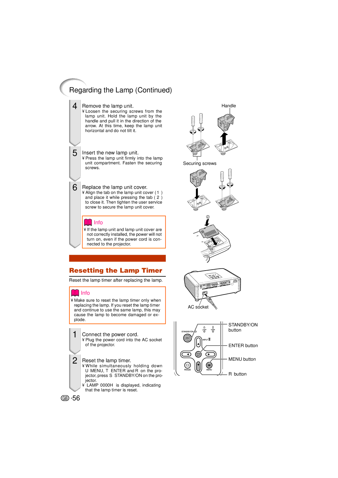 Sharp XV-Z3000 manual Regarding the Lamp, Resetting the Lamp Timer 