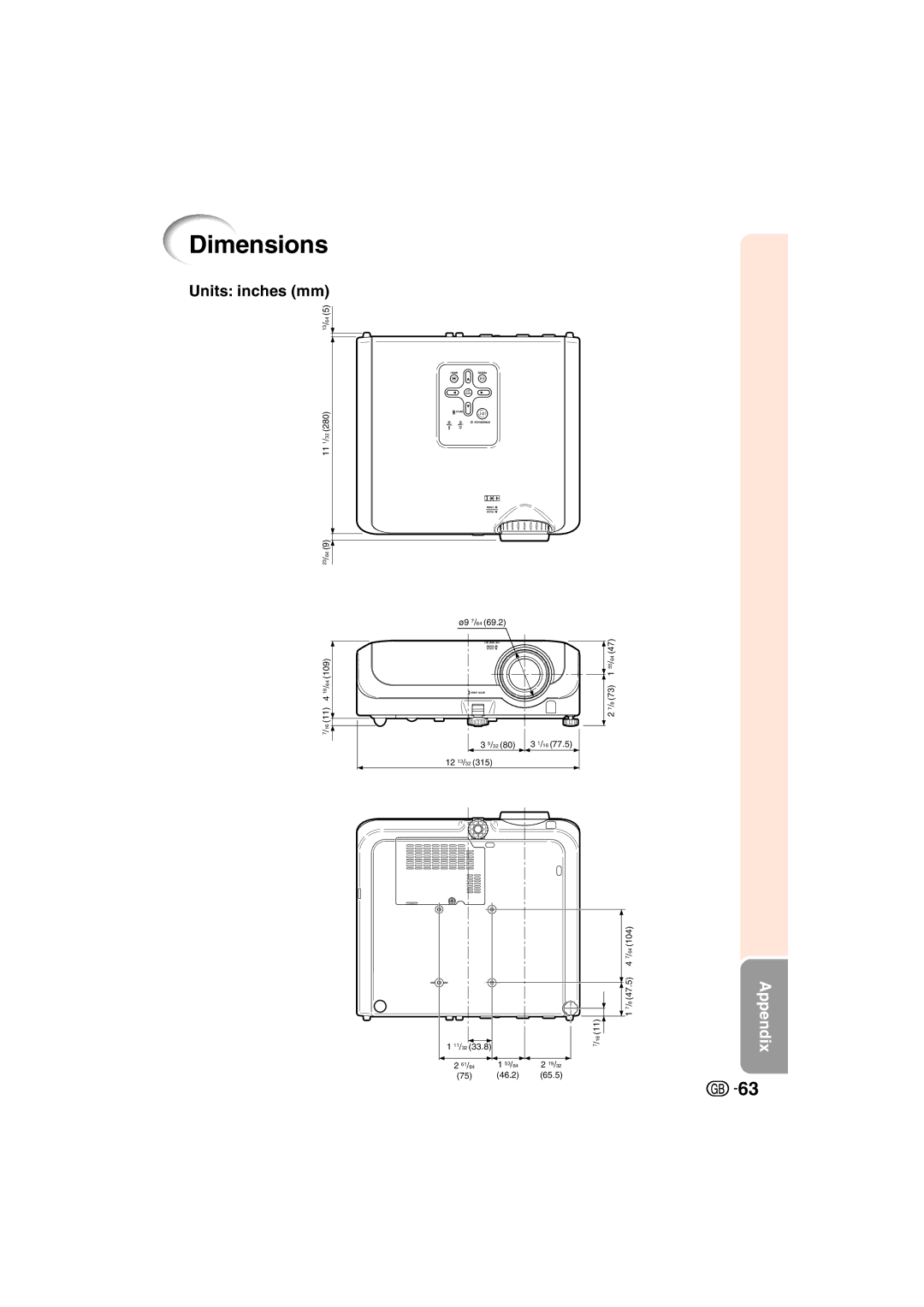 Sharp XV-Z3000 manual Dimensions 