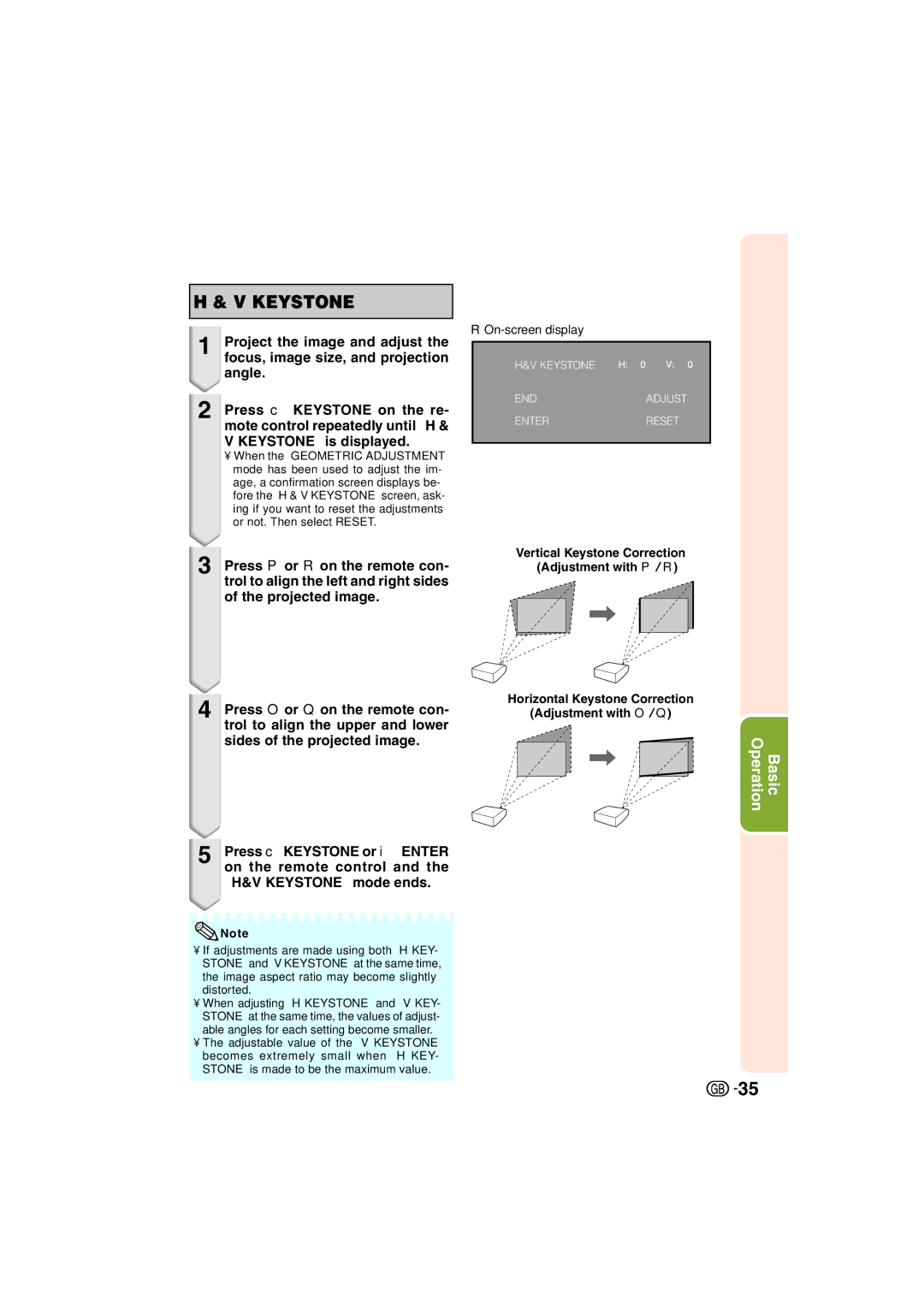 Sharp XV-Z3000 operation manual Keystone 