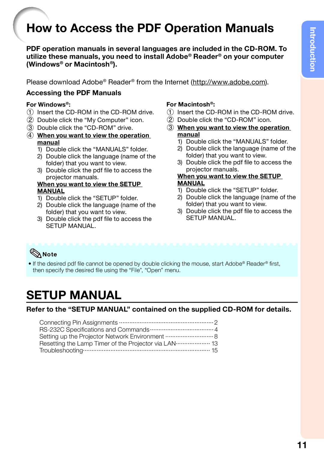 Sharp XV-Z30000 appendix For Windows, When you want to view the Setup Manual, For Macintosh 