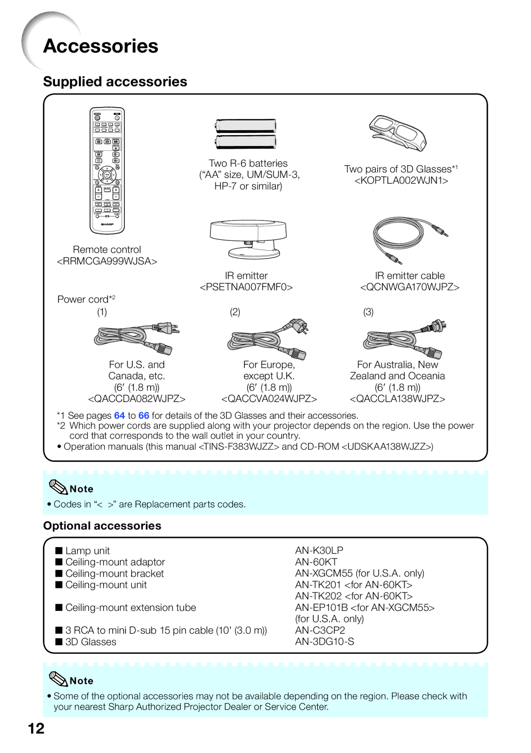 Sharp XV-Z30000 appendix Accessories, Optional accessories 