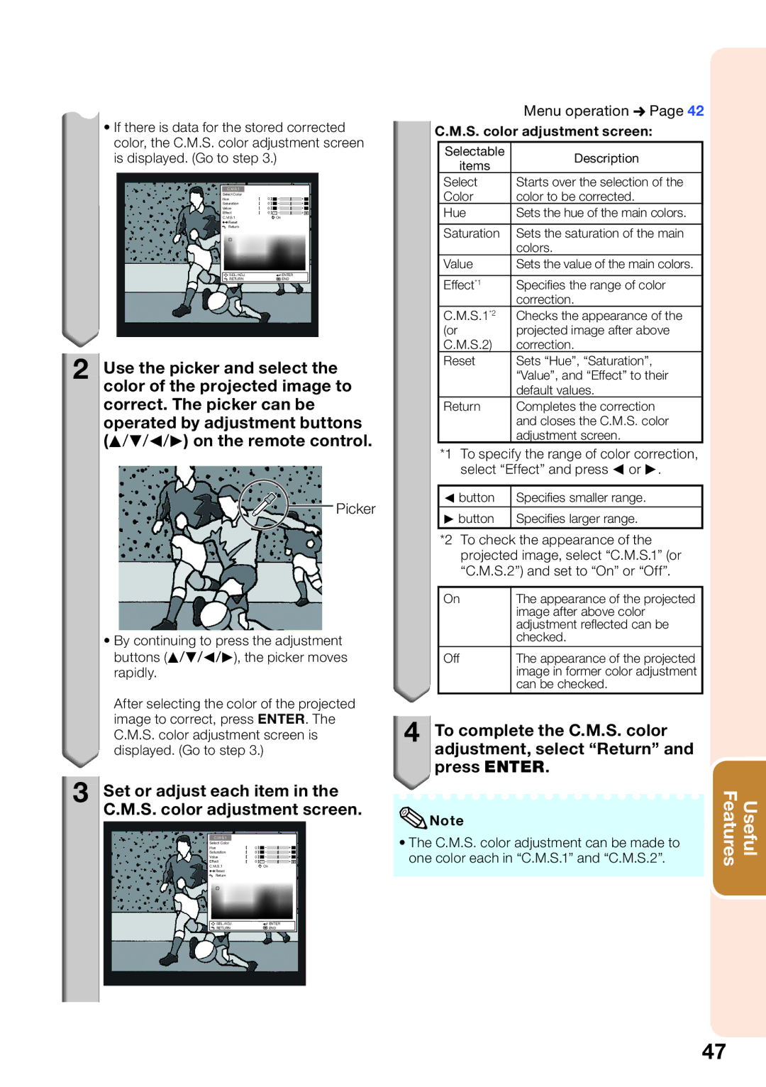 Sharp XV-Z30000 appendix S. color adjustment screen 