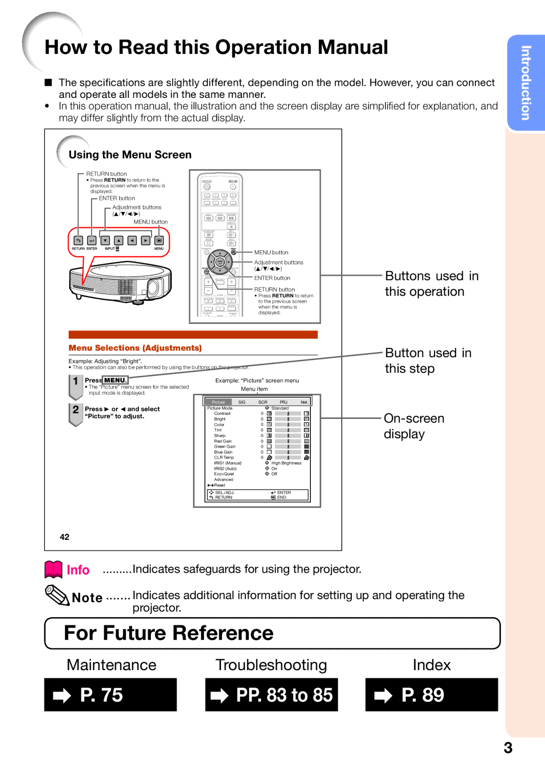 Sharp XV-Z30000 appendix For Future Reference, Using the Menu Screen 