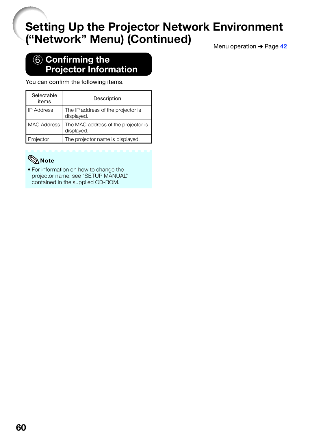 Sharp XV-Z30000 appendix Conﬁrming the Projector Information, You can conﬁrm the following items 