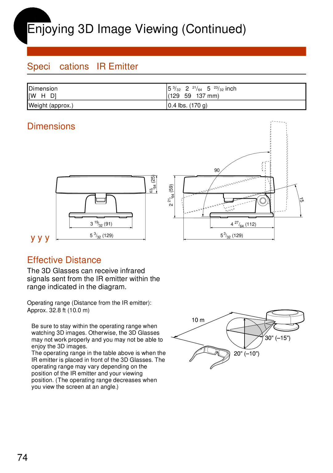 Sharp XV-Z30000 appendix Dimensions, Effective Distance 