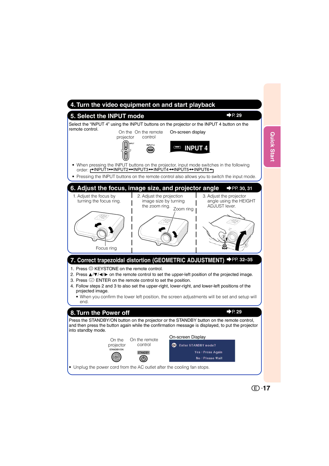 Sharp XV-Z3000U operation manual Adjust the focus, image size, and projector angle PP 