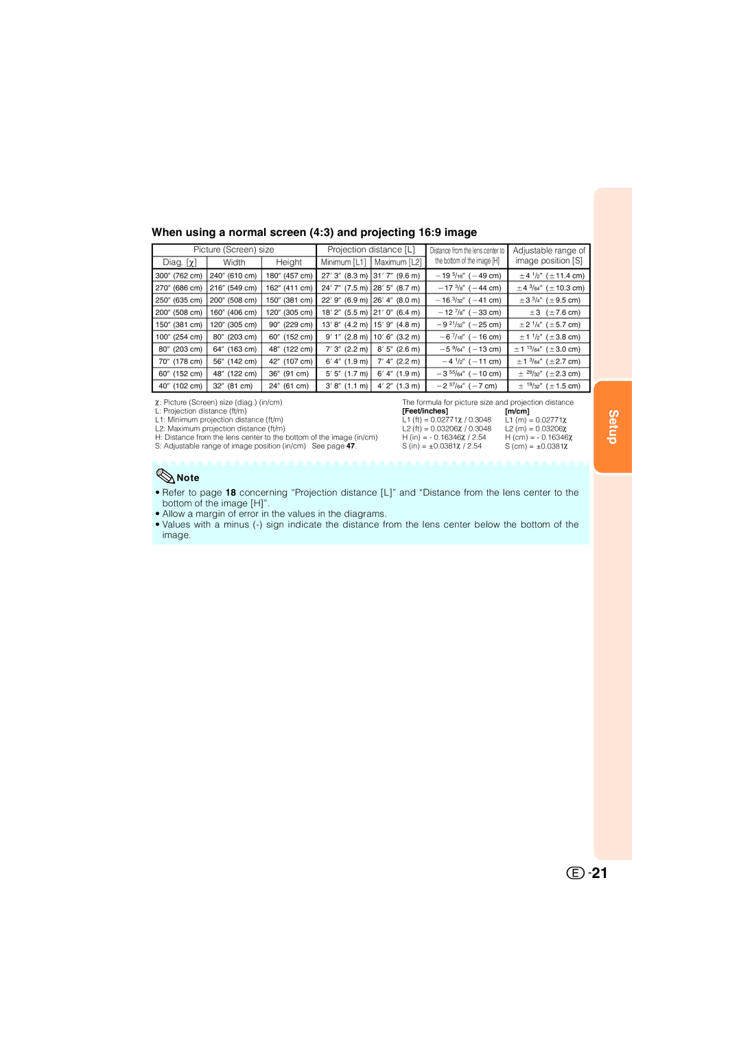 Sharp XV-Z3000U operation manual When using a normal screen 43 and projecting 169 image 