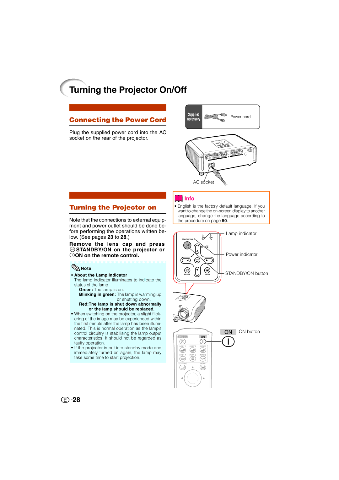 Sharp XV-Z3000U operation manual Turning the Projector On/Off, Connecting the Power Cord, Turning the Projector on 