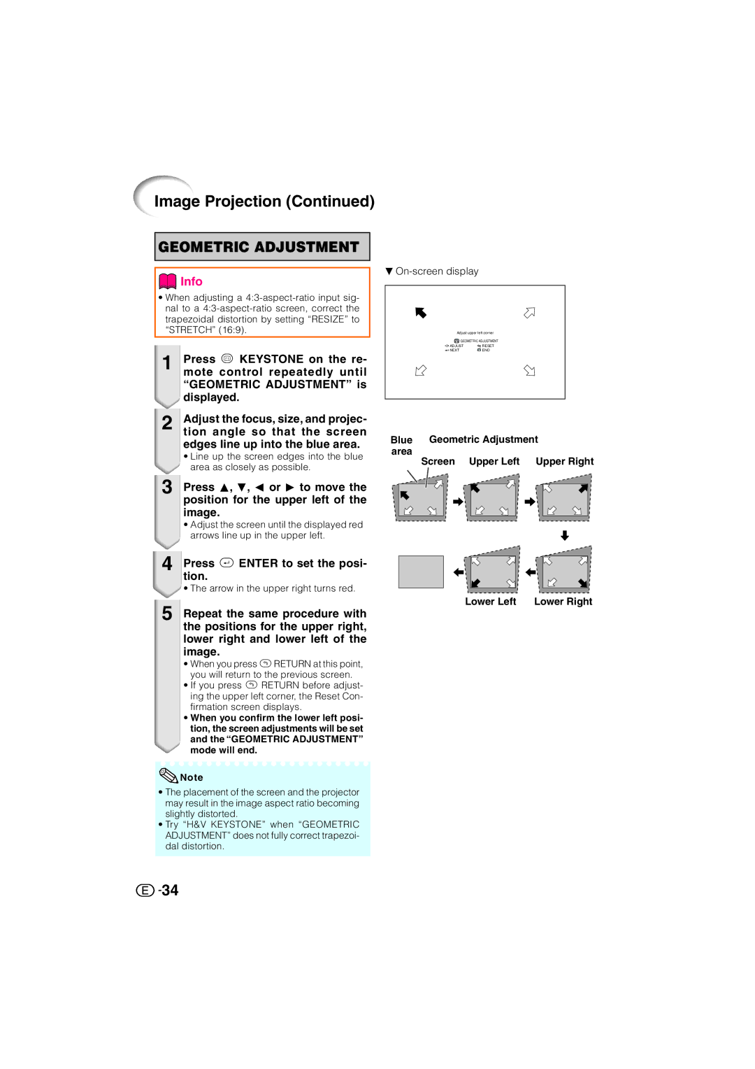 Sharp XV-Z3000U operation manual Press i Enter to set the posi- tion, ROn-screen display 