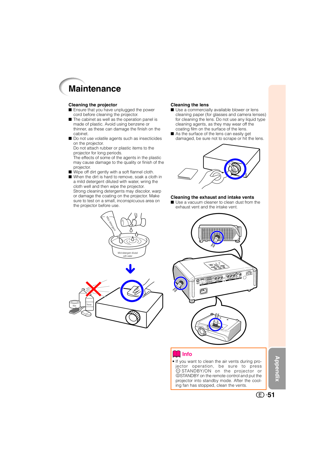 Sharp XV-Z3000U operation manual Maintenance, Appendix, Info 