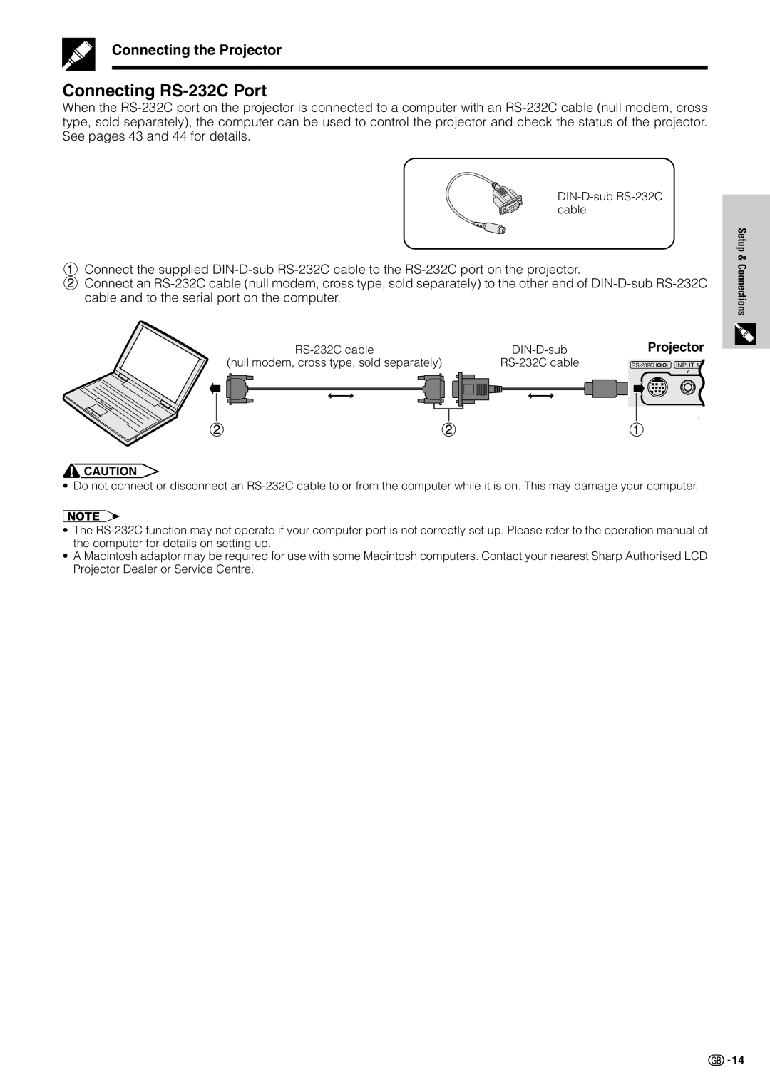 Sharp XV-Z7000E operation manual Connecting RS-232C Port, Projector 