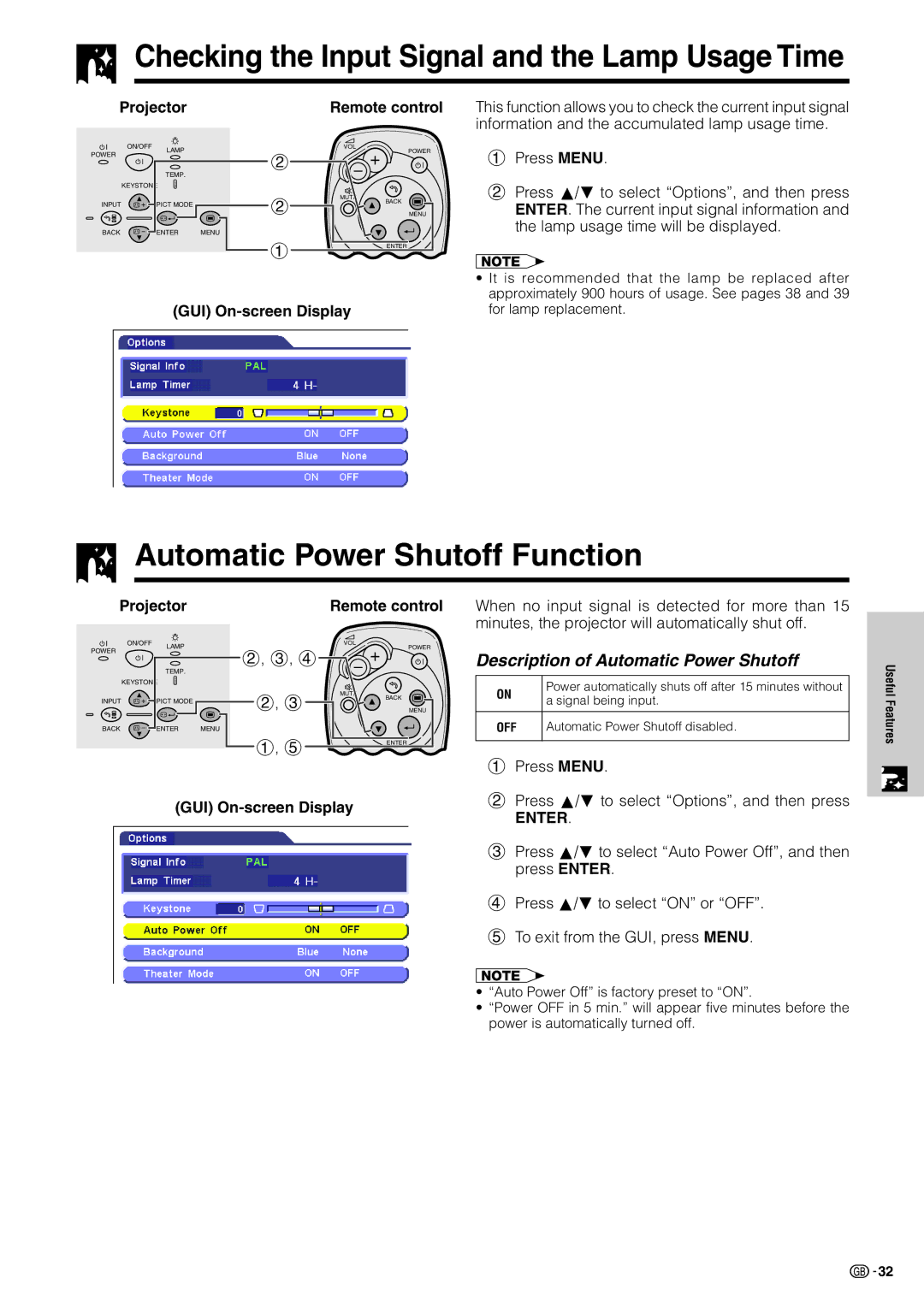 Sharp XV-Z7000E operation manual Automatic Power Shutoff Function, Description of Automatic Power Shutoff 