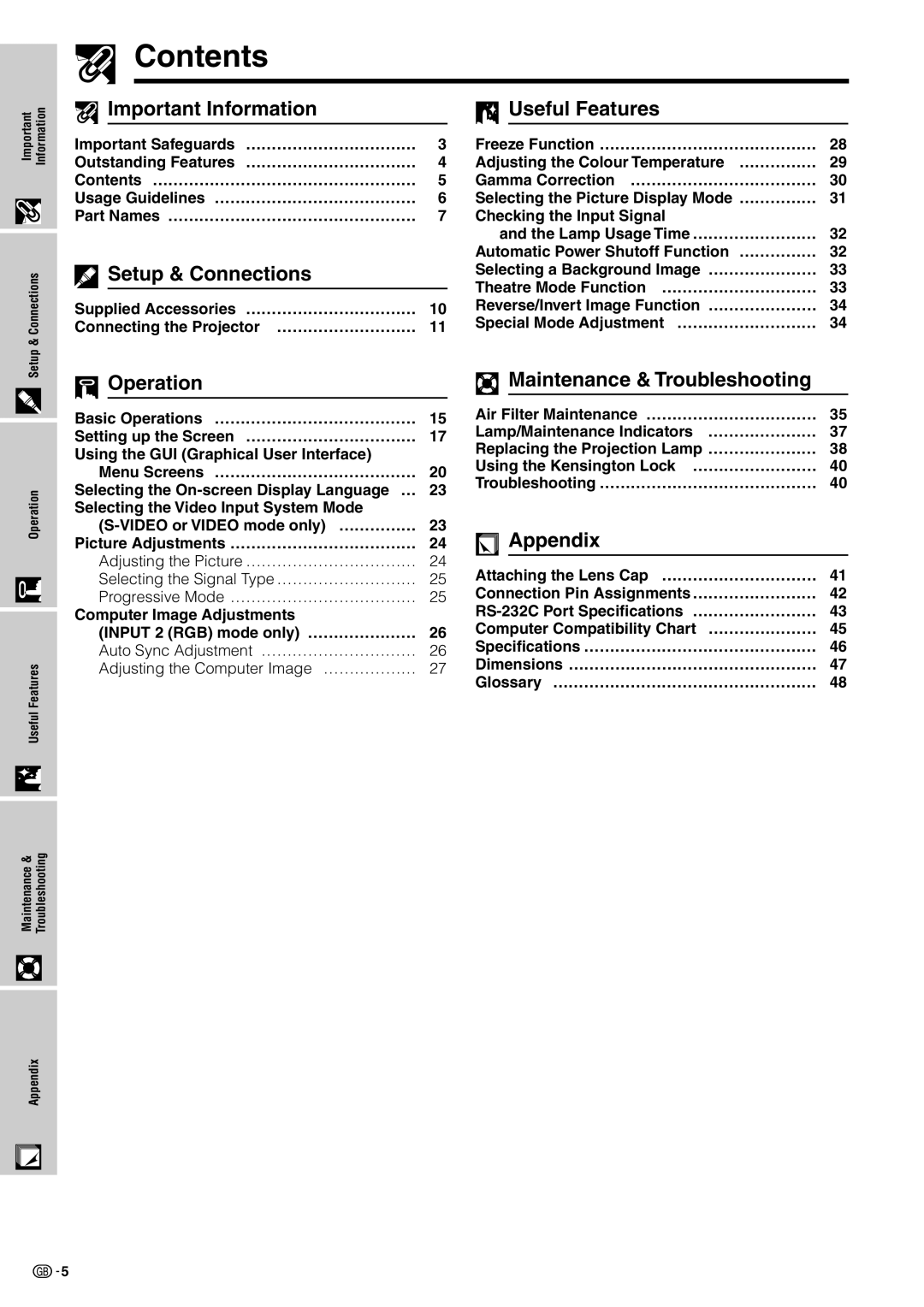 Sharp XV-Z7000E operation manual Contents 