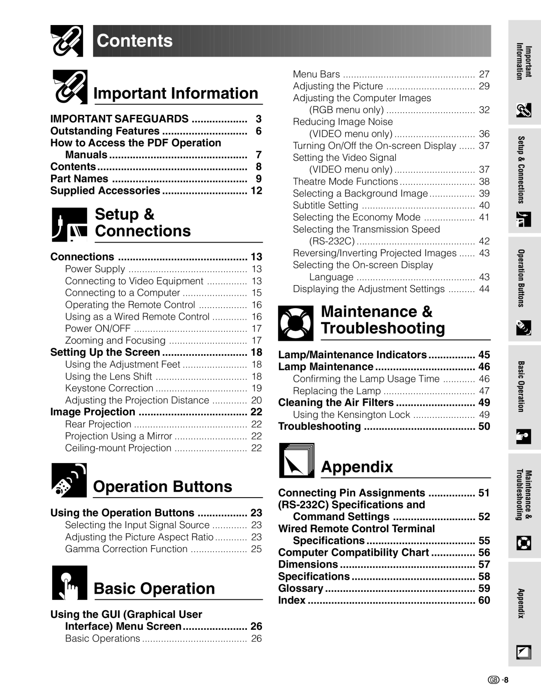 Sharp XV-Z9000E manual Contents 