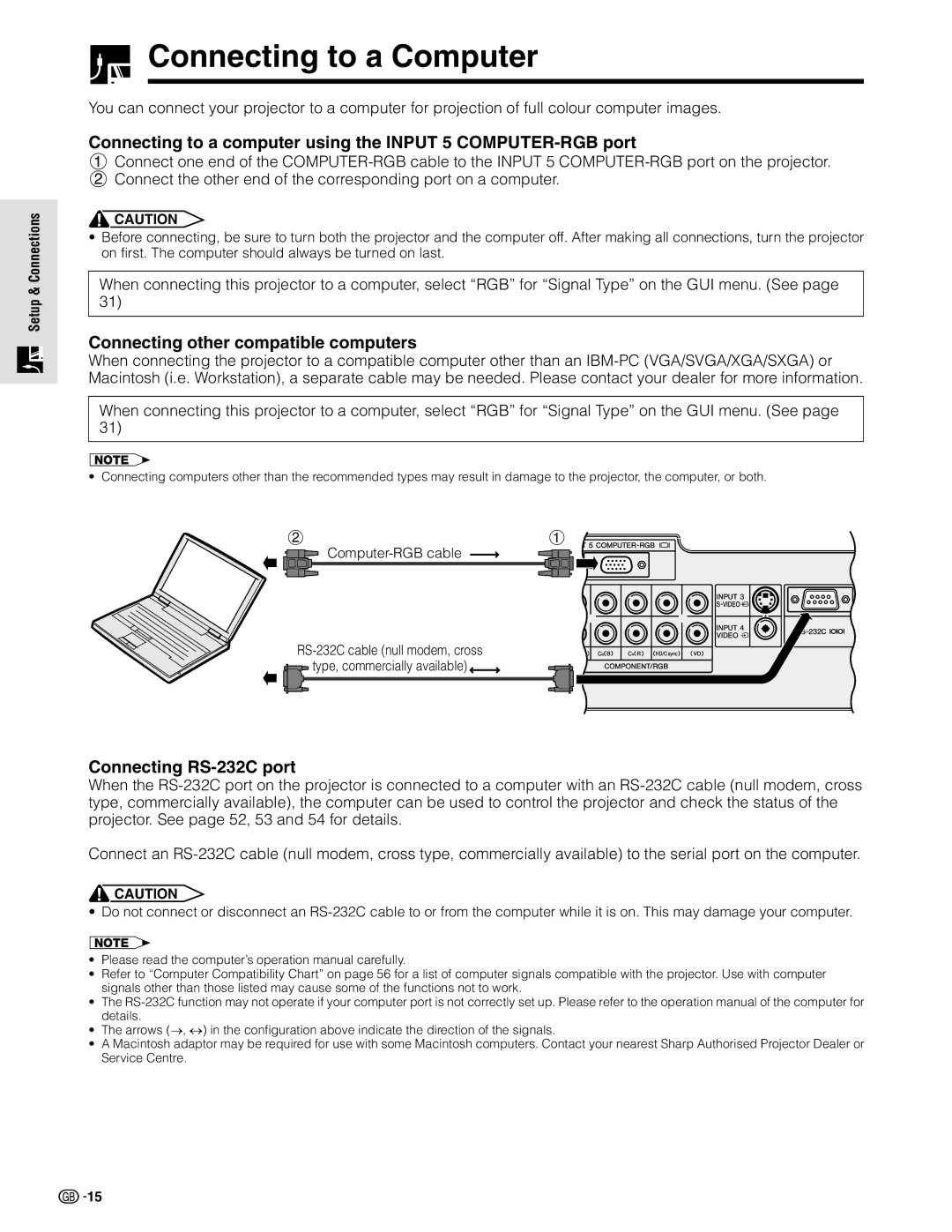 Sharp XV-Z9000E manual Connecting to a Computer, Connecting other compatible computers, Connecting RS-232C port 