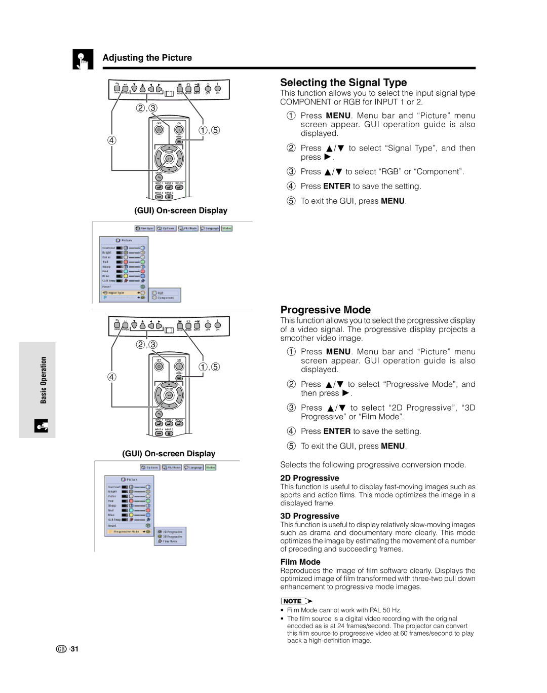 Sharp XV-Z9000E manual Selecting the Signal Type, Progressive Mode 