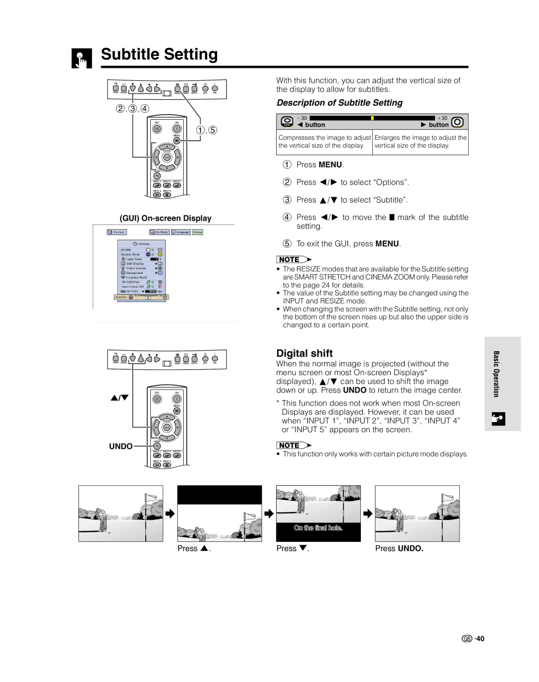 Sharp XV-Z9000E manual Digital shift, Description of Subtitle Setting 