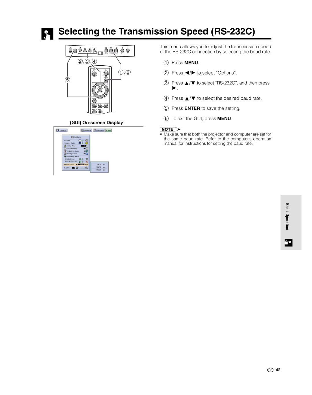 Sharp XV-Z9000E manual Selecting the Transmission Speed RS-232C 