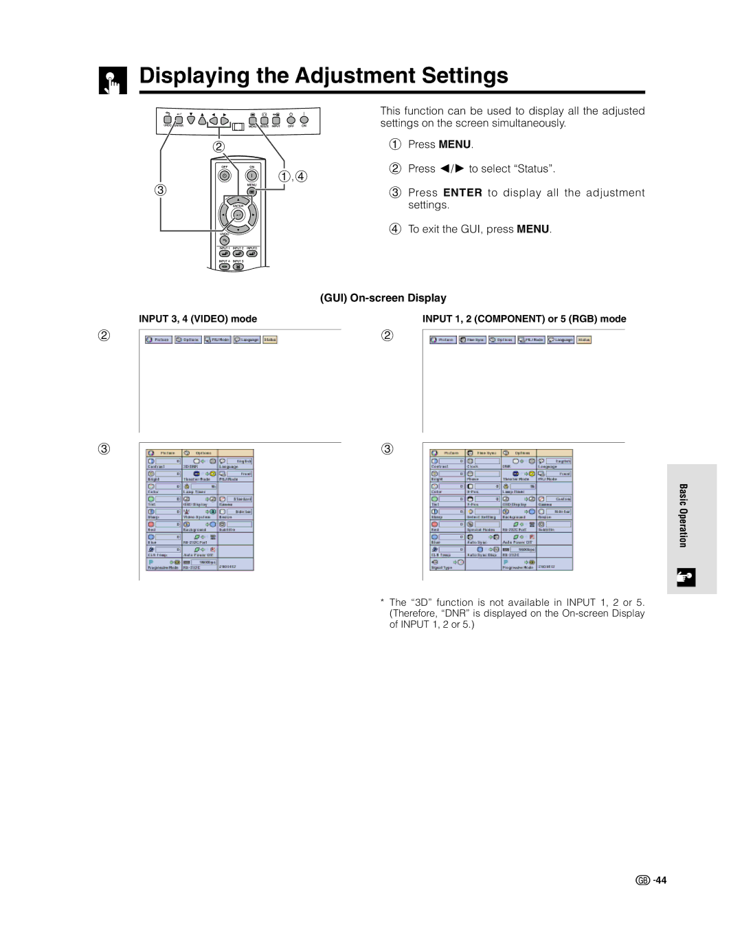 Sharp XV-Z9000E manual Displaying the Adjustment Settings 