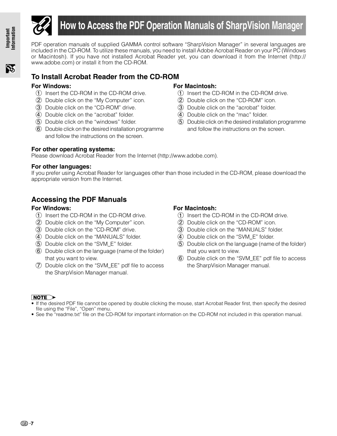 Sharp XV-Z9000E manual To Install Acrobat Reader from the CD-ROM, For Windows For Macintosh 