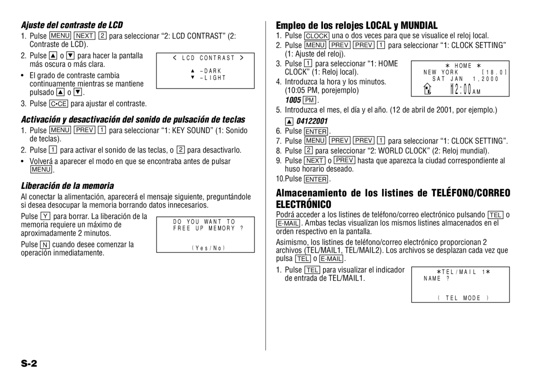 Sharp YO-190 operation manual Empleo de los relojes Local y Mundial, Lcd 