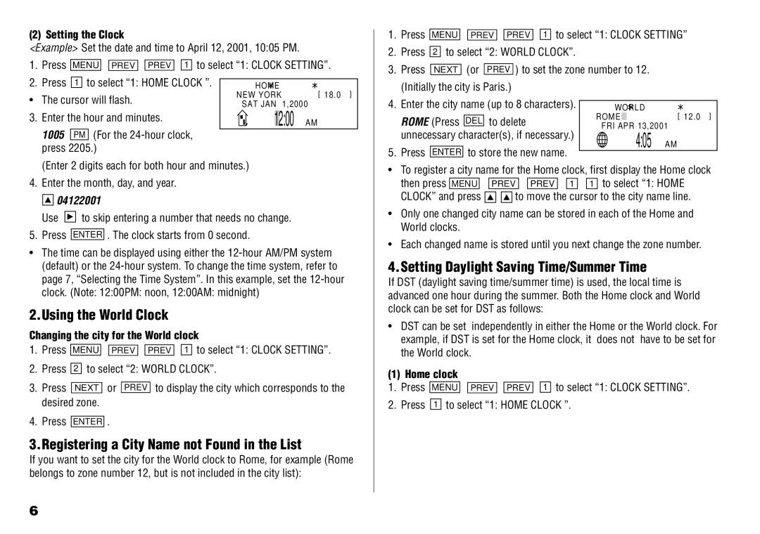 Sharp YO-190 operation manual Using the World Clock, Registering a City Name not Found in the List, 1005, 04122001 