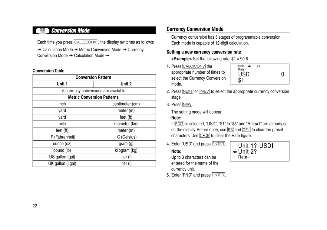 Sharp YO-270 operation manual Currency Conversion Mode, Unit 1? USD I Unit 2?, Setting a new currency conversion rate 