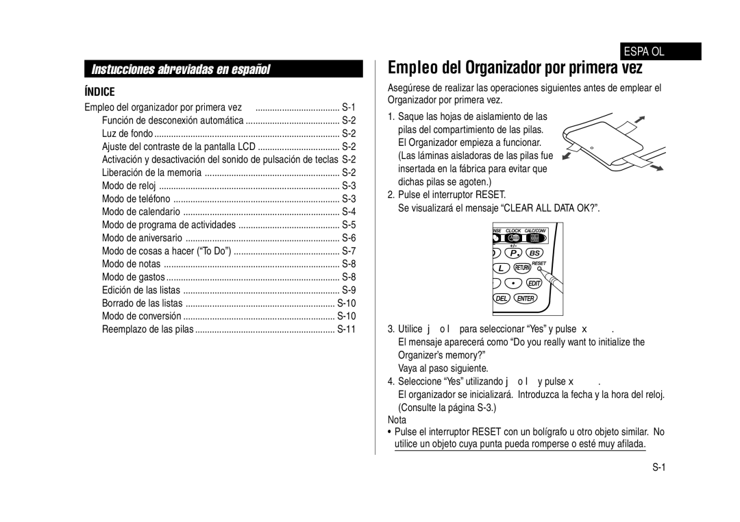 Sharp YO-270 operation manual Instucciones abreviadas en español, Nota 