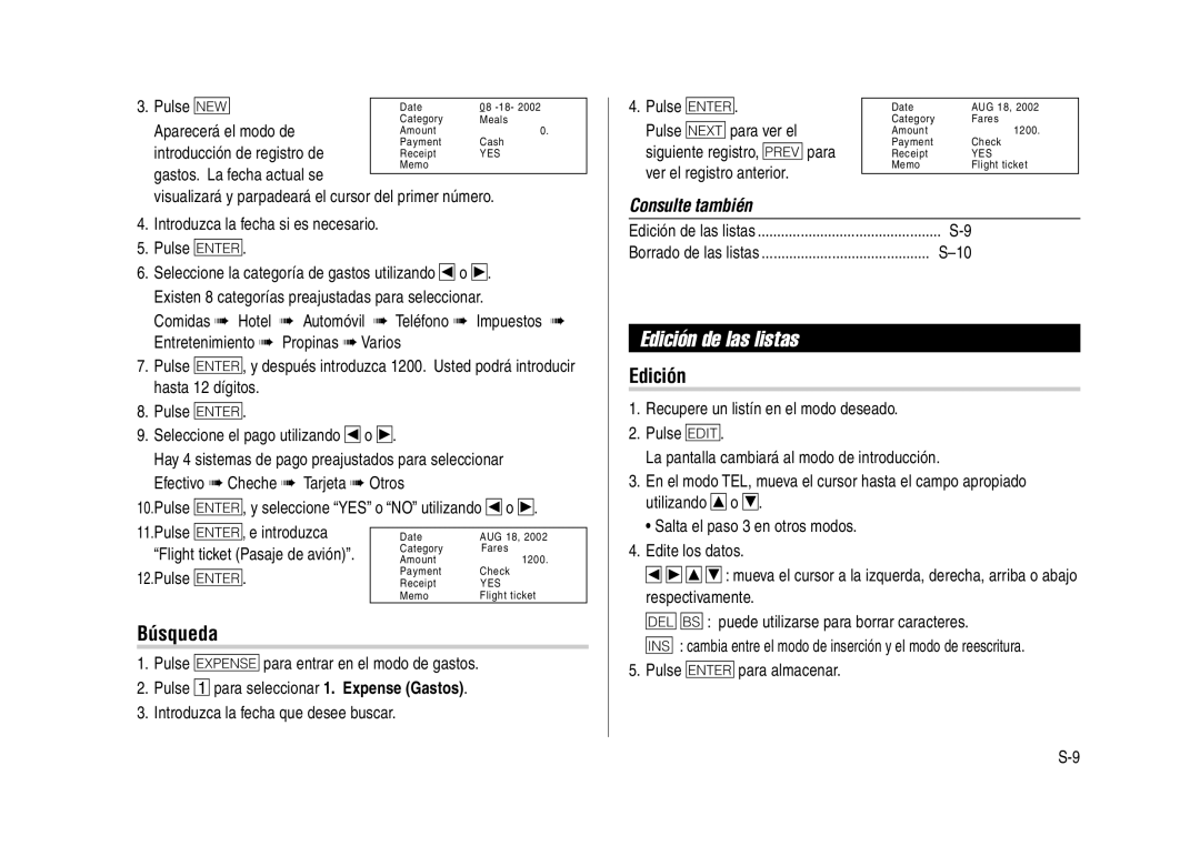 Sharp YO-270 operation manual Edición de las listas 