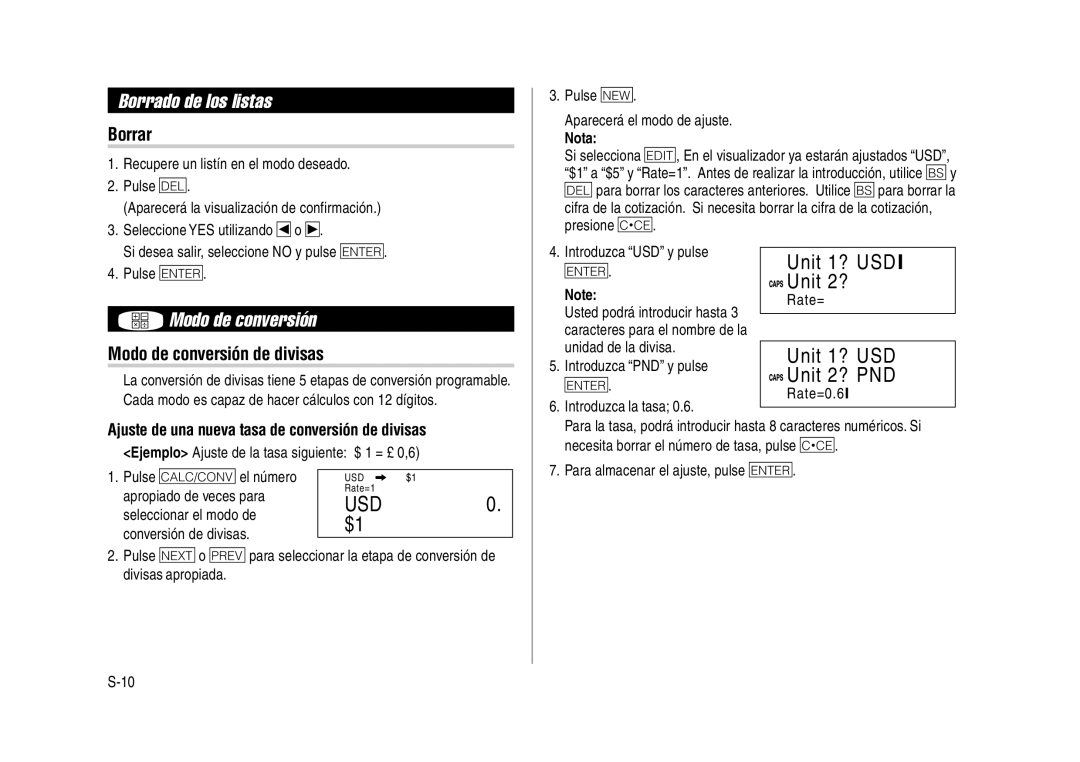 Sharp YO-270 operation manual Borrado de los listas, Borrar, Modo de conversión de divisas 