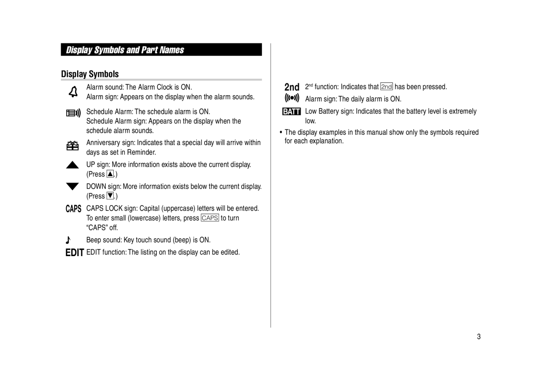 Sharp YO-270 operation manual Display Symbols and Part Names 