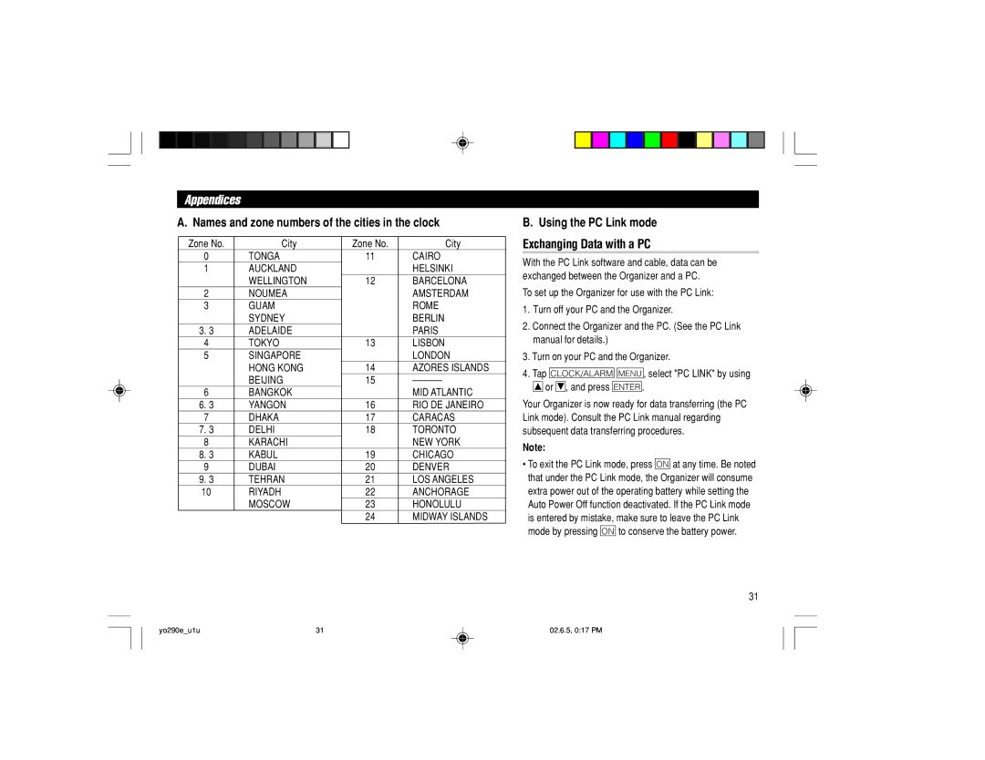 Sharp YO-290 operation manual Appendices, Exchanging Data with a PC 