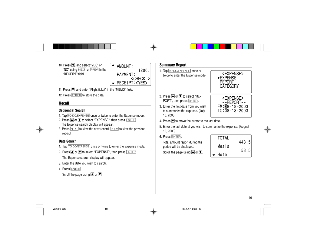 Sharp YO-290 operation manual Summary Report, Recall 