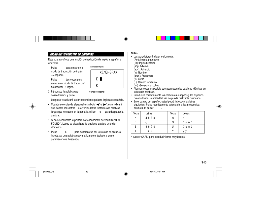 Sharp YO-290 operation manual Modo del traductor de palabras, Notas 