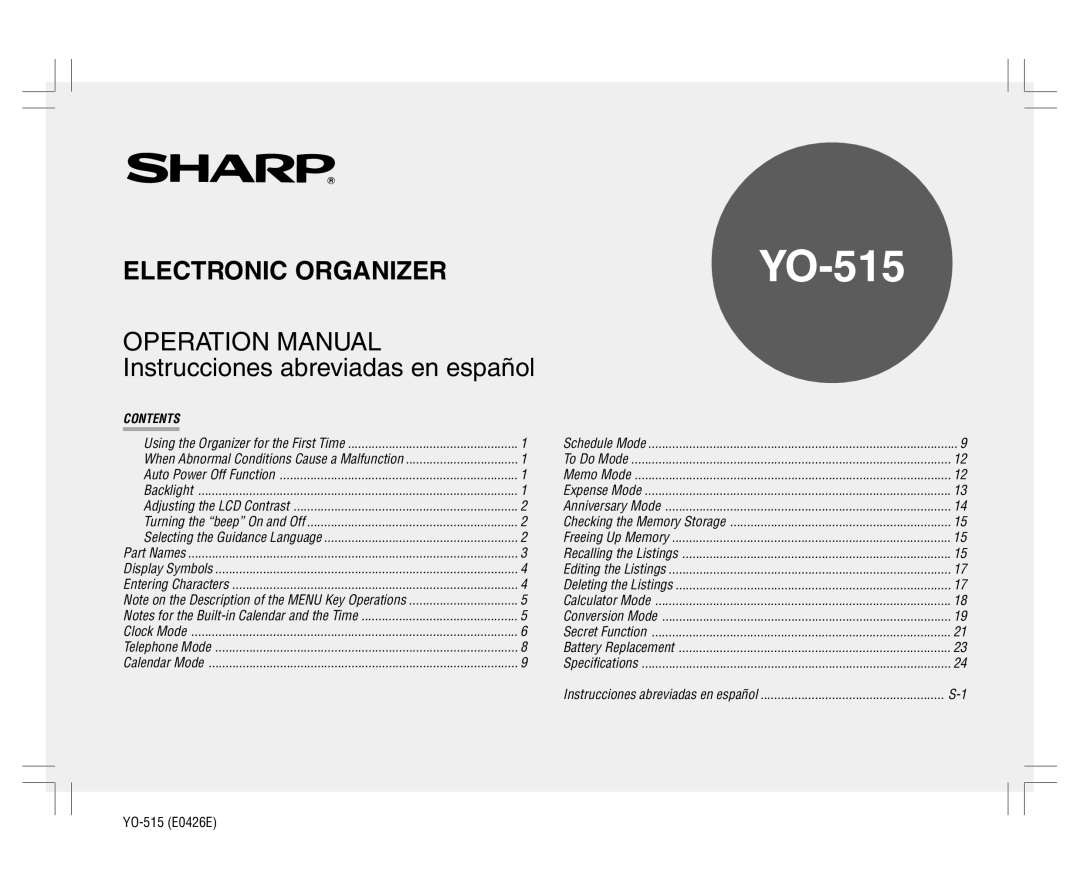 Sharp operation manual YO-515 E0426E 