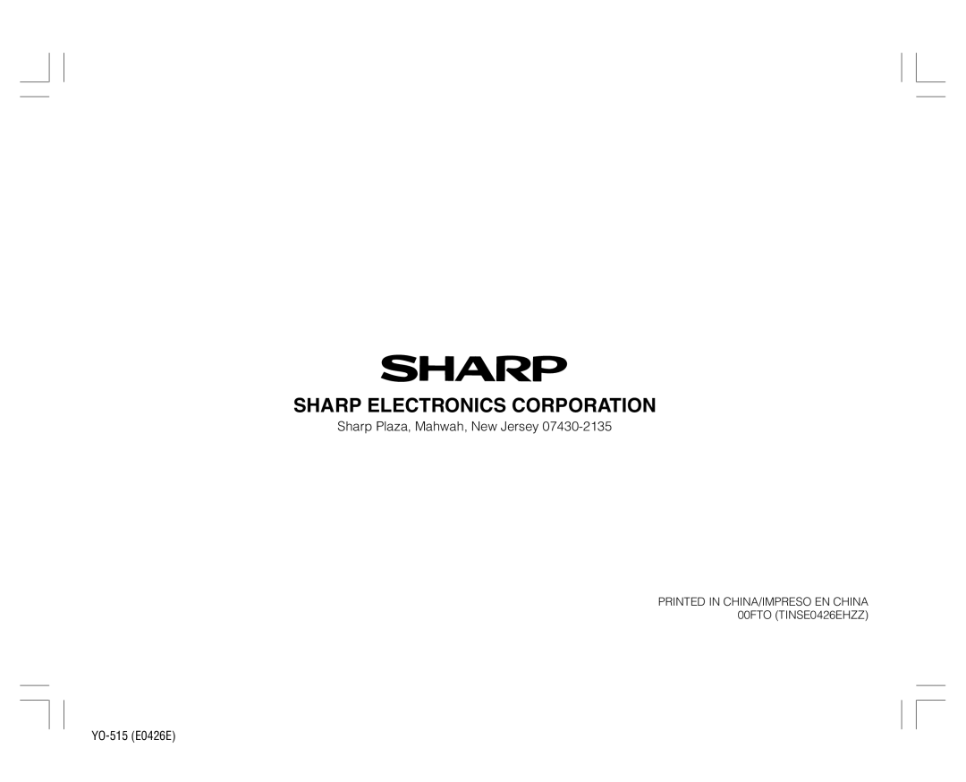 Sharp YO-515 operation manual Sharp Electronics Corporation 