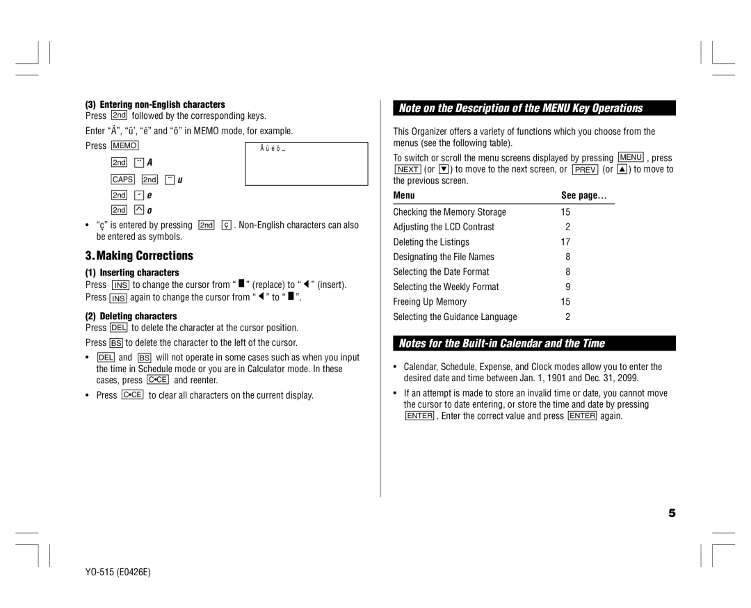 Sharp YO-515 operation manual Making Corrections, ¨ u 