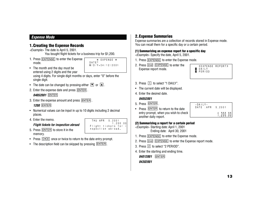 Sharp YO-520 operation manual Expense Summaries, Expense Mode 