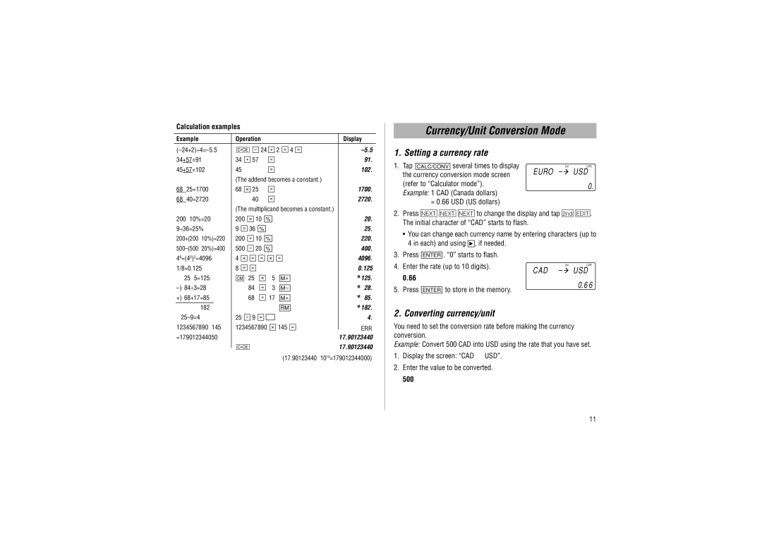 Sharp YO-P20 operation manual Currency/Unit Conversion Mode, Setting a currency rate, Converting currency/unit 