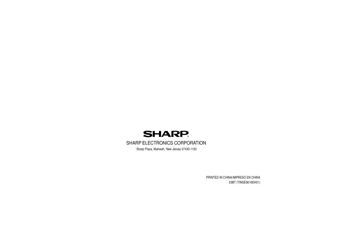 Sharp YO-P20 operation manual Sharp Electronics Corporation 