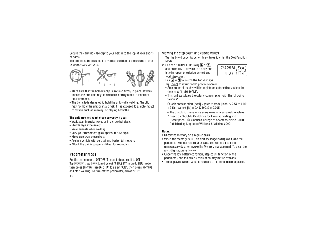 Sharp YO-P20hII operation manual Pedometer Mode, Unit may not count steps correctly if you, Total step count 