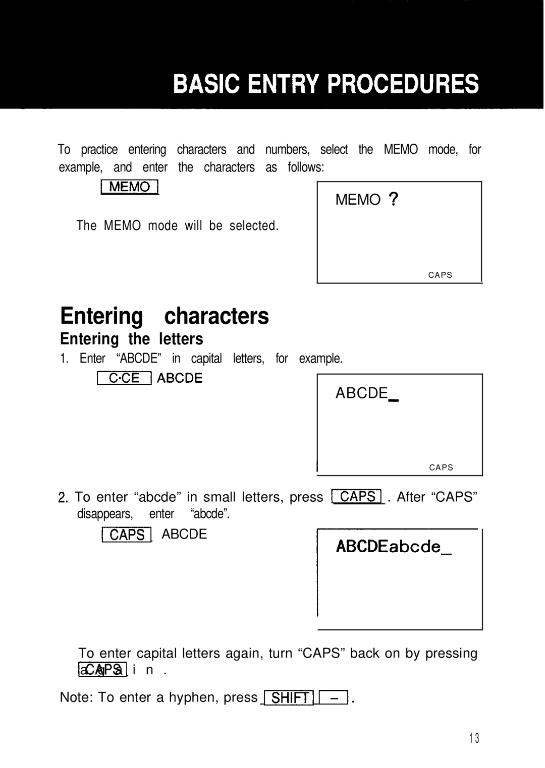 Sharp ZQ-2000, ZQ-2200, ZQ-2400 manual Entering characters, RMi3iaJ, Memo ?, Entering the letters, Abcde 