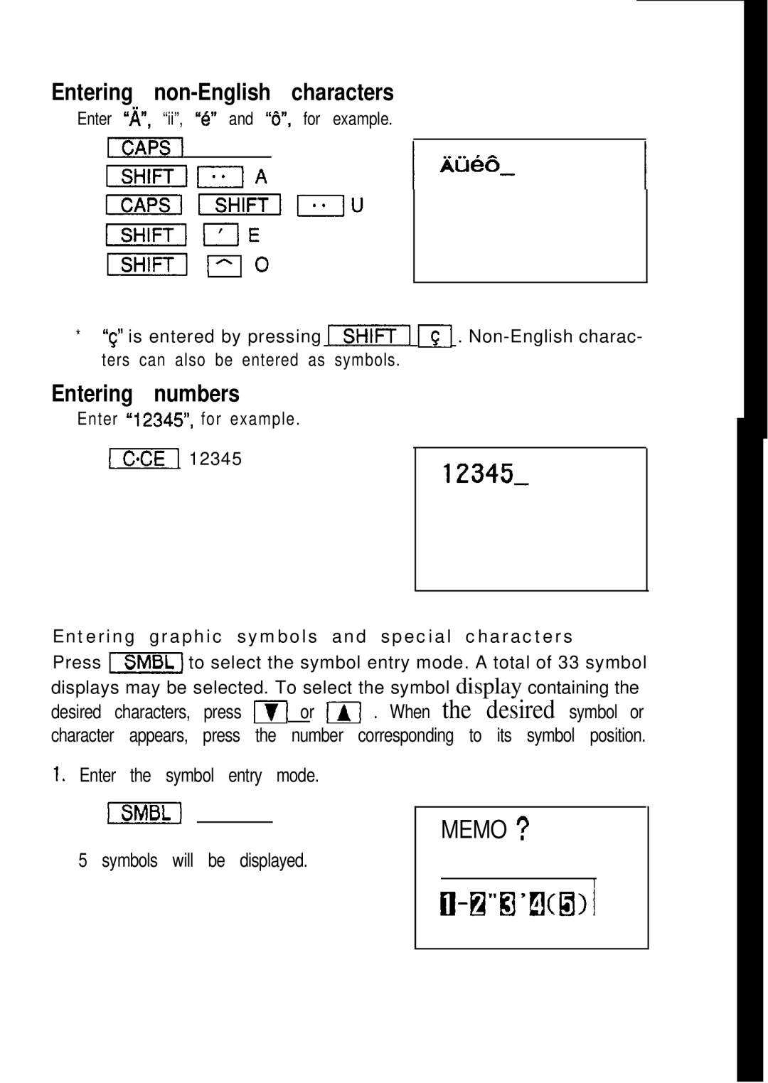 Sharp ZQ-2200, ZQ-2400, ZQ-2000 manual Entering non-English characters, Entering numbers 