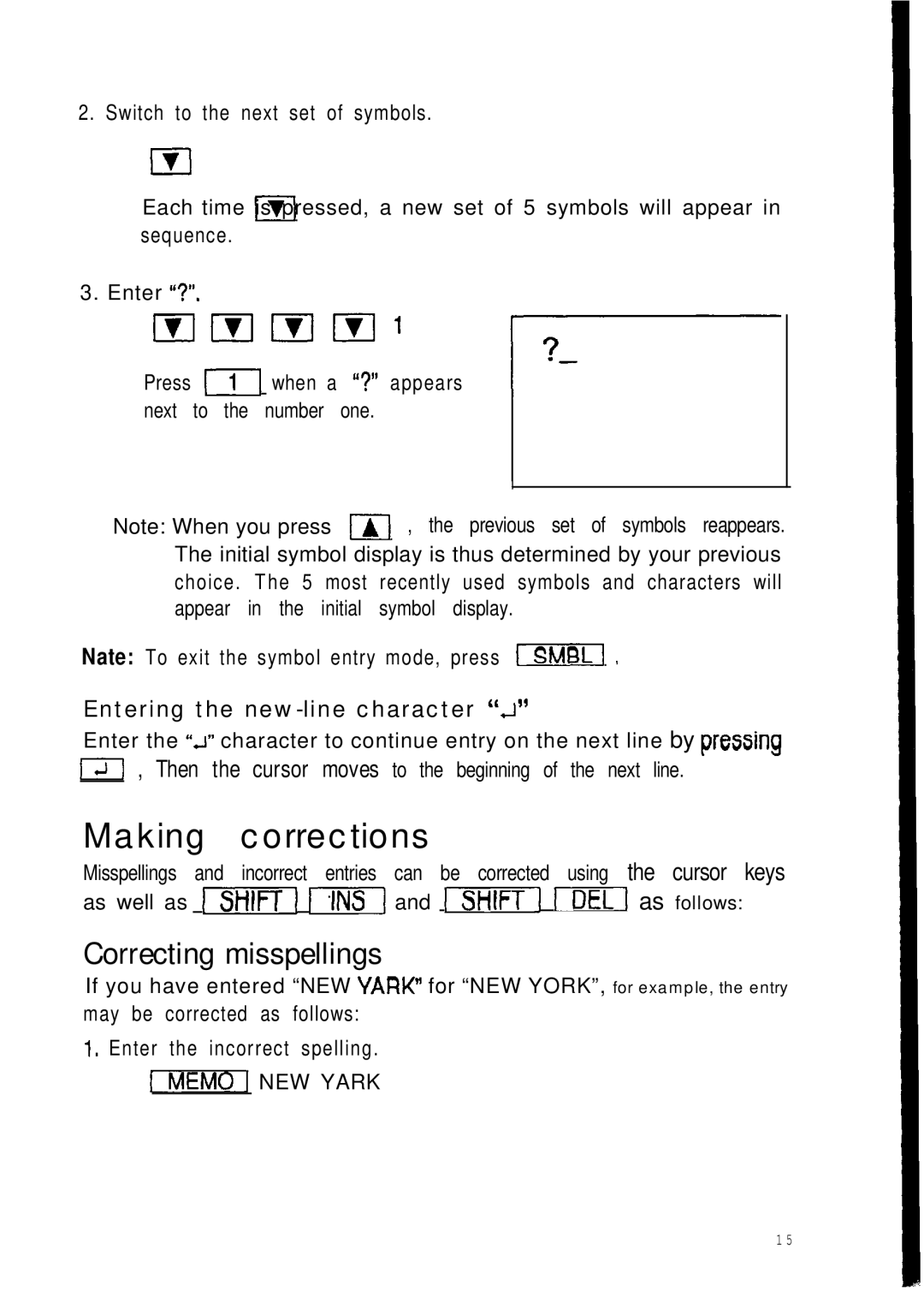 Sharp ZQ-2400, ZQ-2200, ZQ-2000 manual Making corrections, Entering the new-line character ‘2 