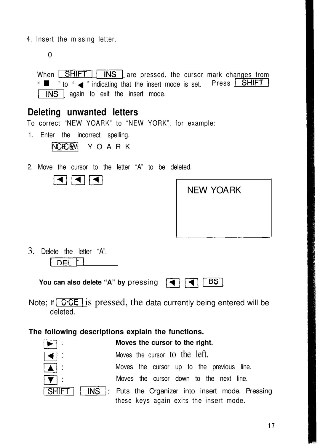 Sharp ZQ-2200, ZQ-2400, ZQ-2000 manual NEW Yoark, Deleting unwanted letters 