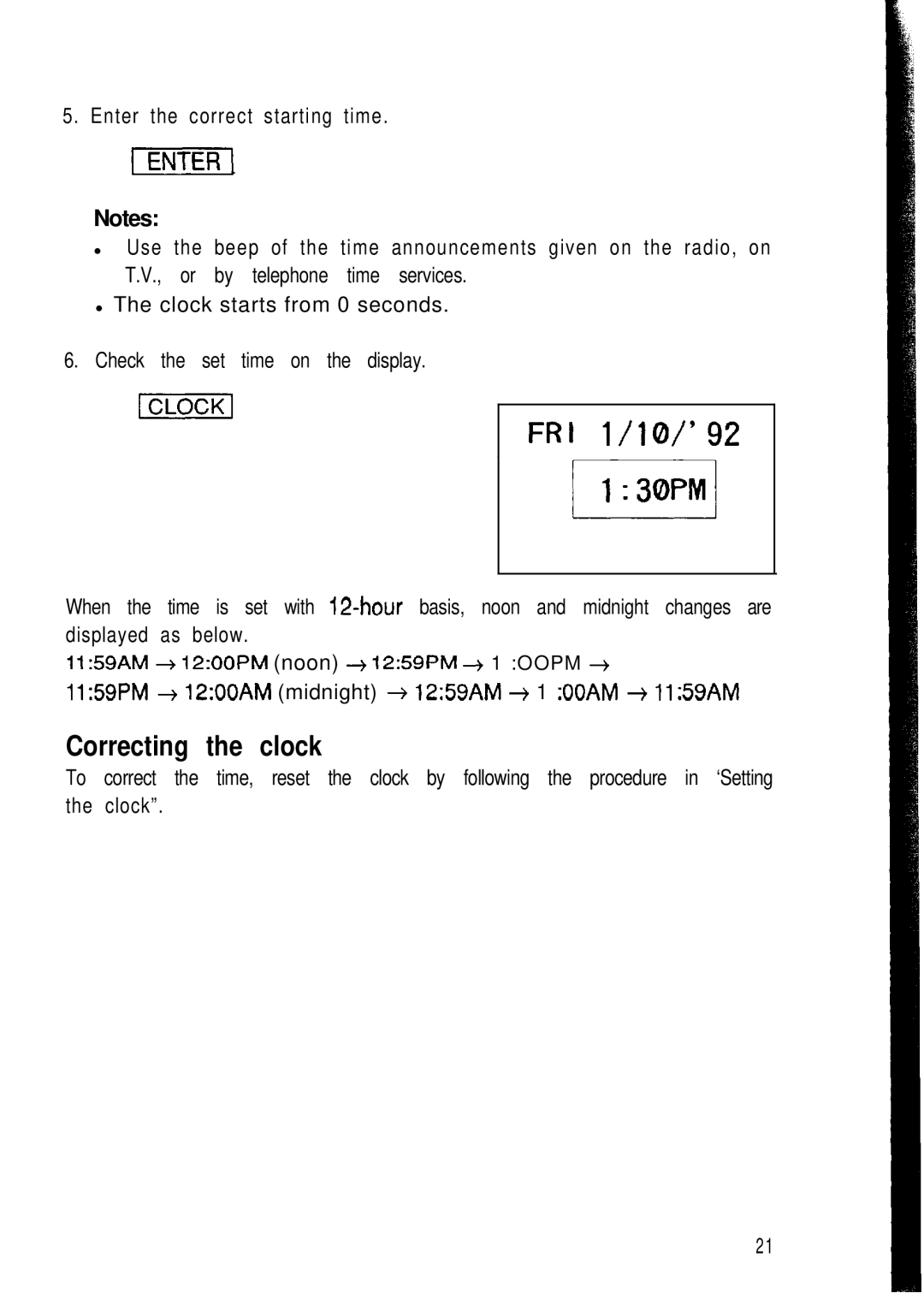 Sharp ZQ-2400, ZQ-2200, ZQ-2000 manual FRI 1/10/92, Correcting the clock 