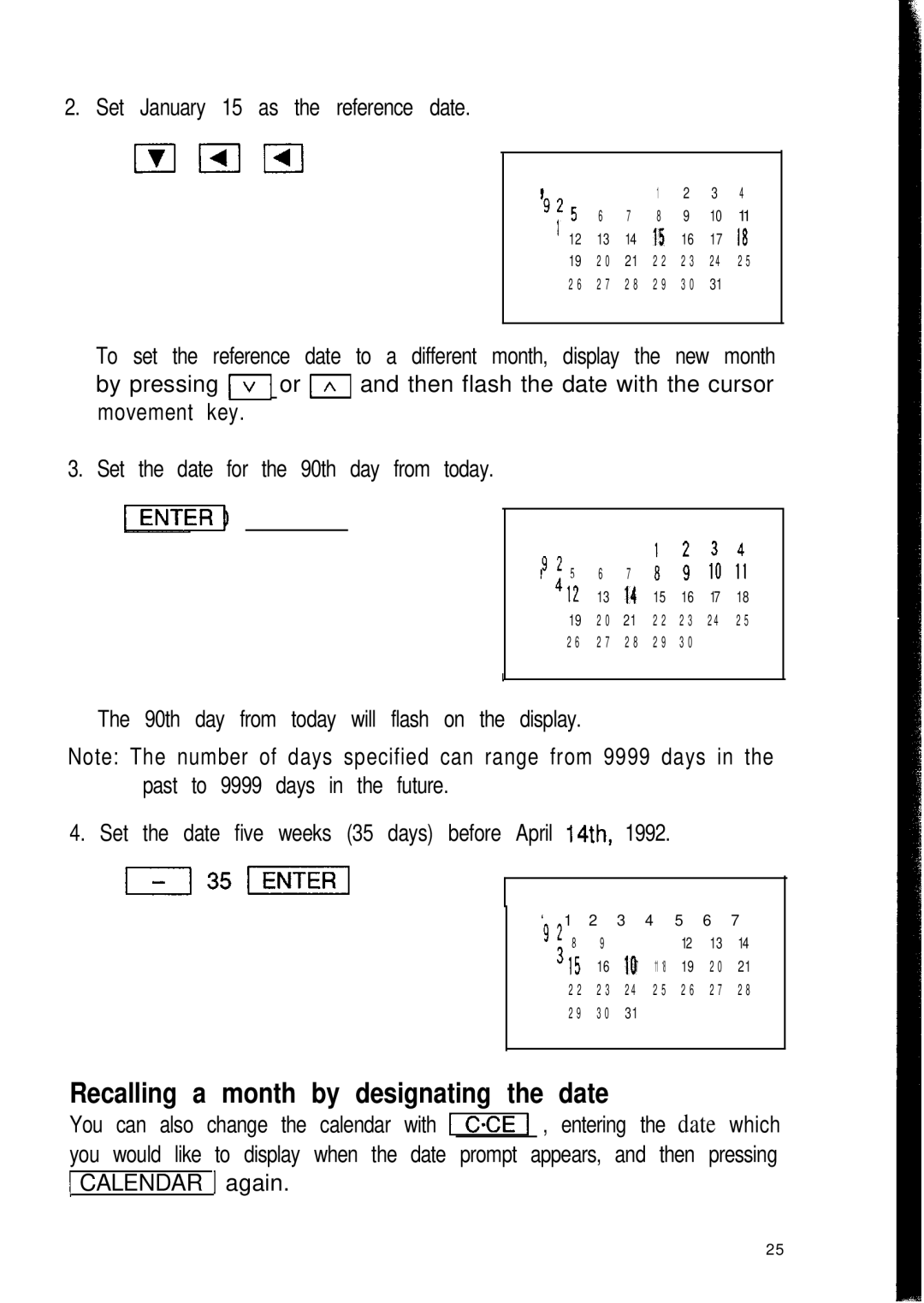 Sharp ZQ-2400, ZQ-2200, ZQ-2000 manual Recalling a month by designating the date, PT1+1mJ90 