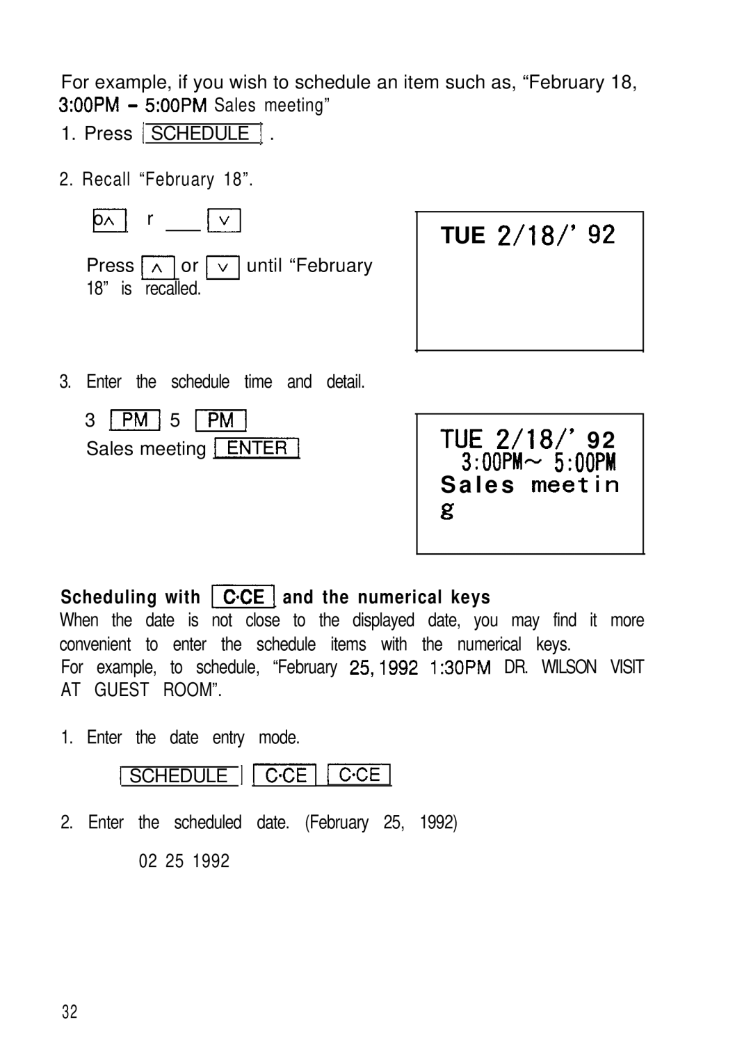 Sharp ZQ-2000, ZQ-2200, ZQ-2400 manual TUE Z/18/’, Scheduling with -1 and the numerical keys 